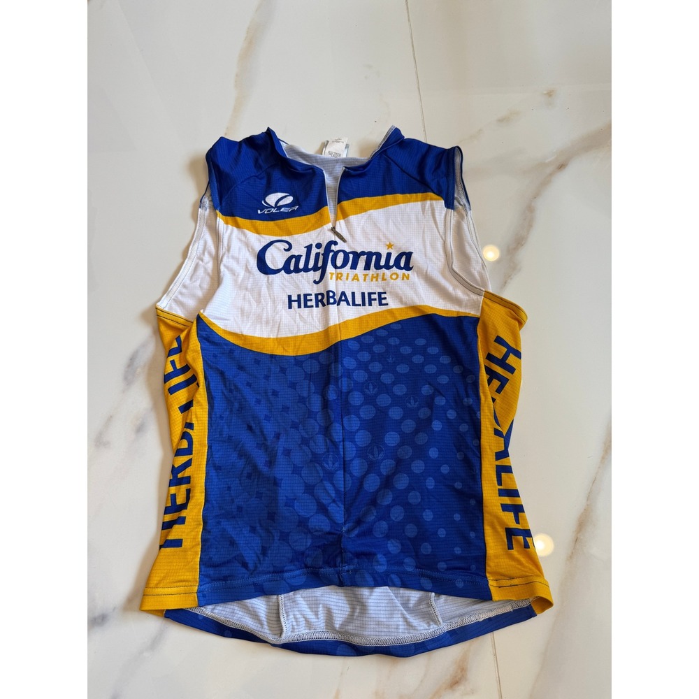 Voler California Triathlon Herbalife Sleeveless Cycling Jersey Blue Yellow Large